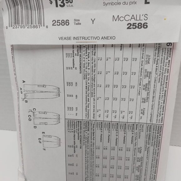 5/$25 Y2K Unisex Cargo Drawstring Pants Short Pattern XS/MED UNCUT McCall's 2586 - Picture 3 of 4